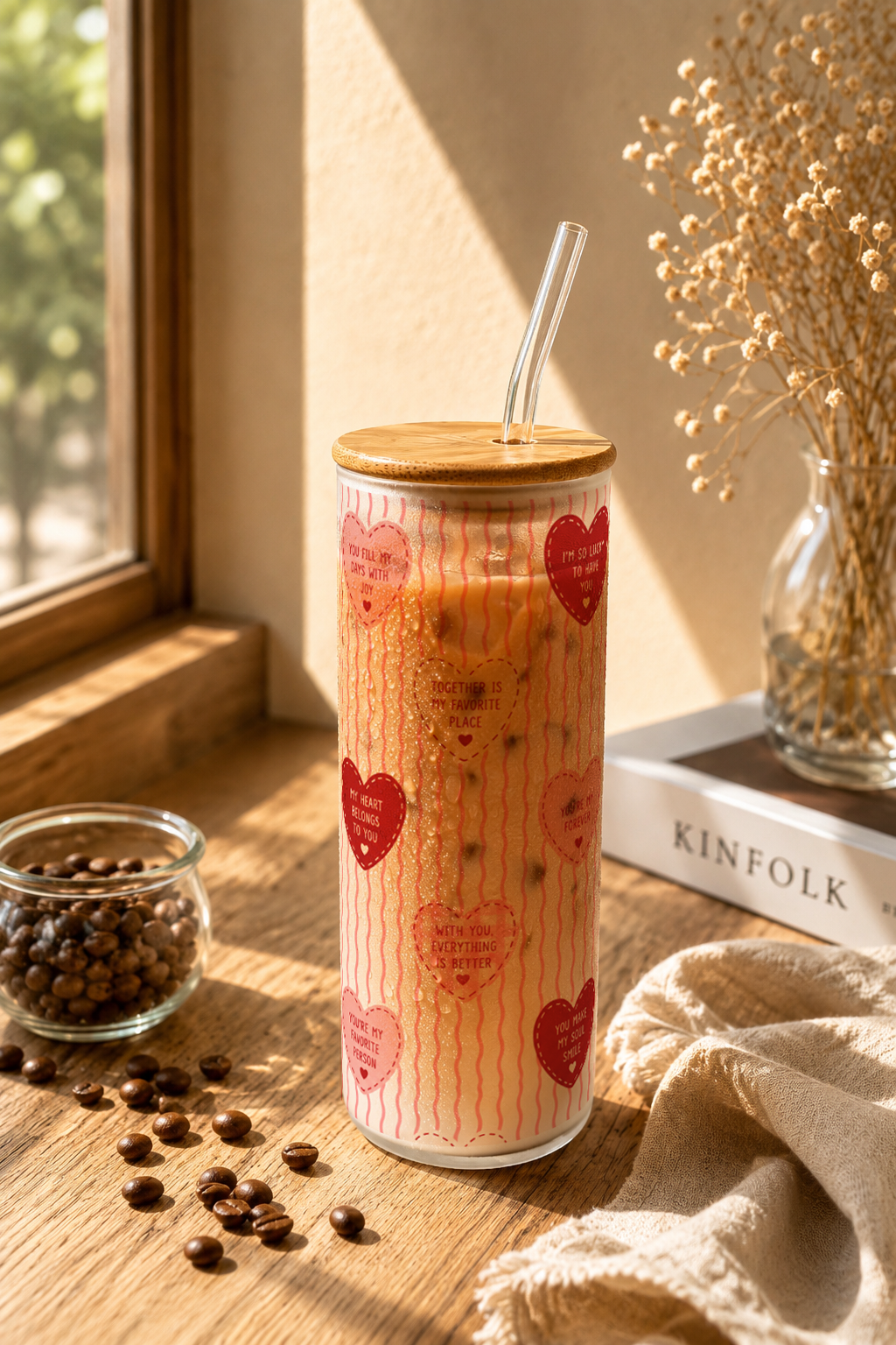 Frosted Grande Sipper 650ml|Heart Notes Print| 20oz Tall Tumbler with Straw and Lid 1219 Avenue