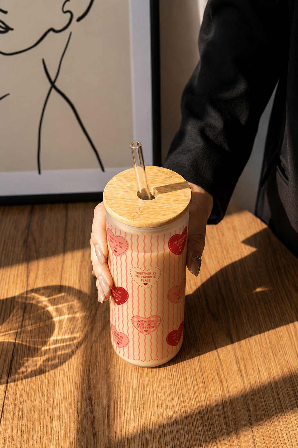 Frosted Grande Sipper 650ml|Heart Notes Print| 20oz Tall Tumbler with Straw and Lid 1219 Avenue