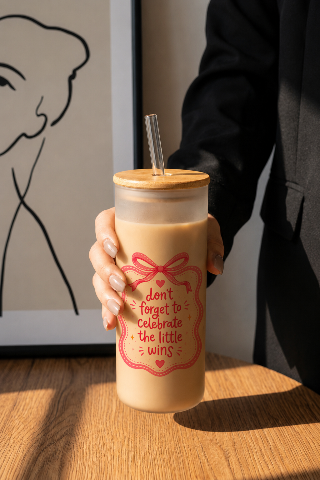 Frosted Grande Sipper 650ml|Little Wins Print| 20oz Tall Tumbler with Straw and Lid 1219 Avenue