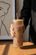 Frosted Grande Sipper 650ml|Patch Work Poetry Print| 20oz Tall Tumbler with Straw and Lid 1219 Avenue