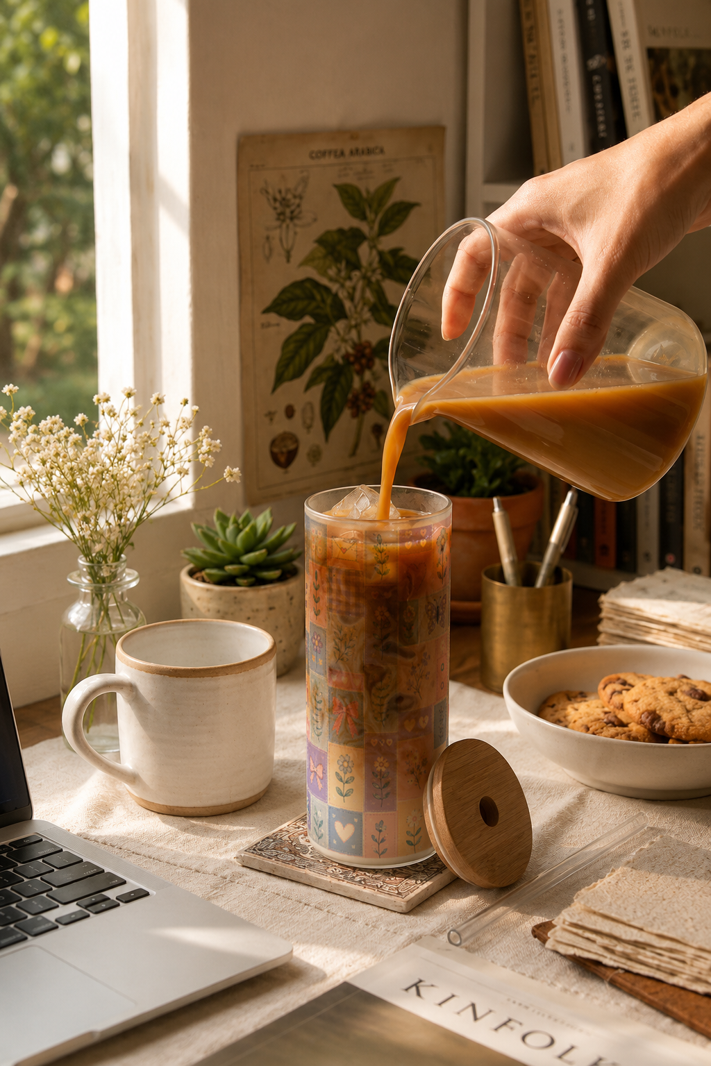 Frosted Grande Sipper 650ml|Patch Work Poetry Print| 20oz Tall Tumbler with Straw and Lid 1219 Avenue