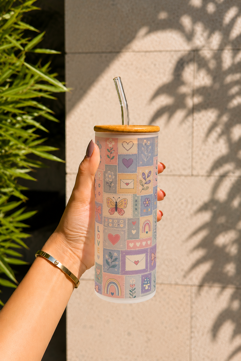 Frosted Grande Sipper 650ml|Patch Work Poetry Print| 20oz Tall Tumbler with Straw and Lid 1219 Avenue
