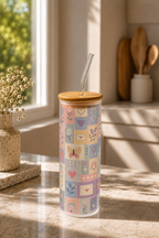 Frosted Grande Sipper 650ml|Patch Work Poetry Print| 20oz Tall Tumbler with Straw and Lid 1219 Avenue