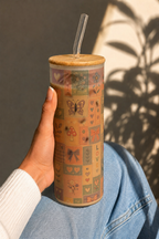 Frosted Grande Sipper 650ml|Patch Work Poetry Print| 20oz Tall Tumbler with Straw and Lid 1219 Avenue