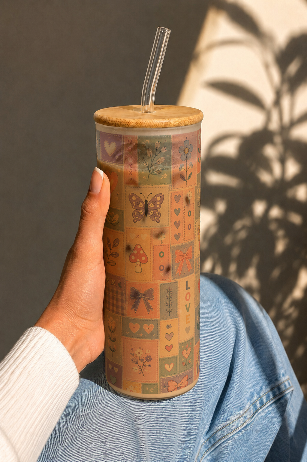 Frosted Grande Sipper 650ml|Patch Work Poetry Print| 20oz Tall Tumbler with Straw and Lid 1219 Avenue