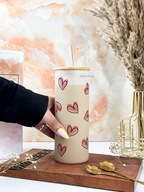 Frosted Grande Sipper 650ml| Pink Hearts All Over Print| 20oz Tall Tumbler with straw and lid 1219 Avenue India