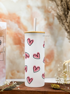 Frosted Grande Sipper 650ml| Pink Hearts All Over Print| 20oz Tall Tumbler with straw and lid 1219 Avenue India