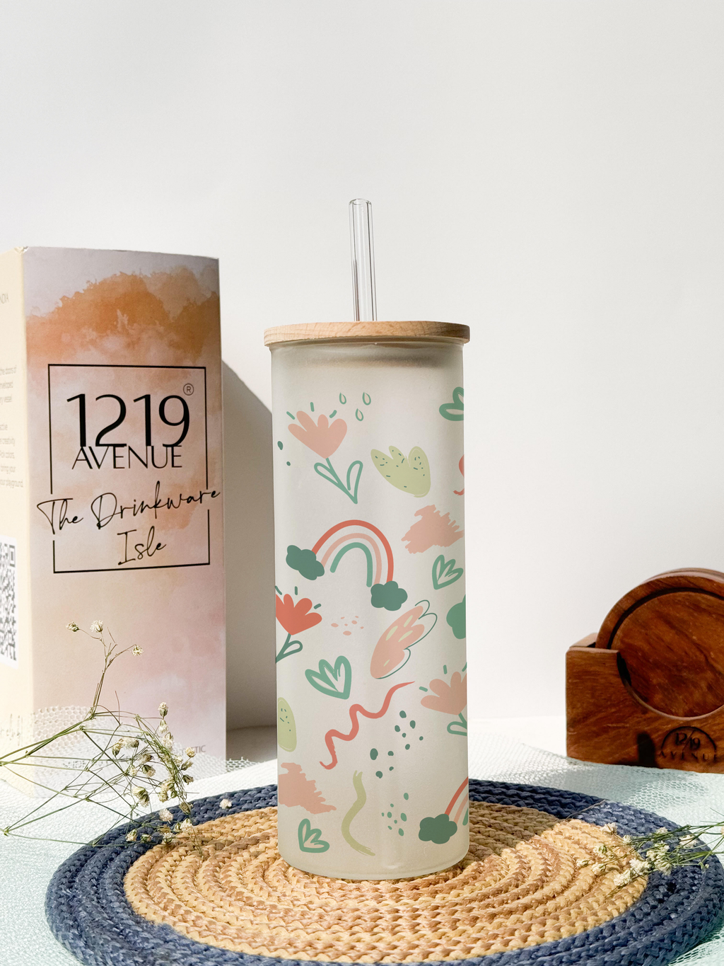 Frosted Grande Sipper 650ml| Rainbow Whirl Print| 20oz Tall Tumbler with Straw and Lid 1219 Avenue India