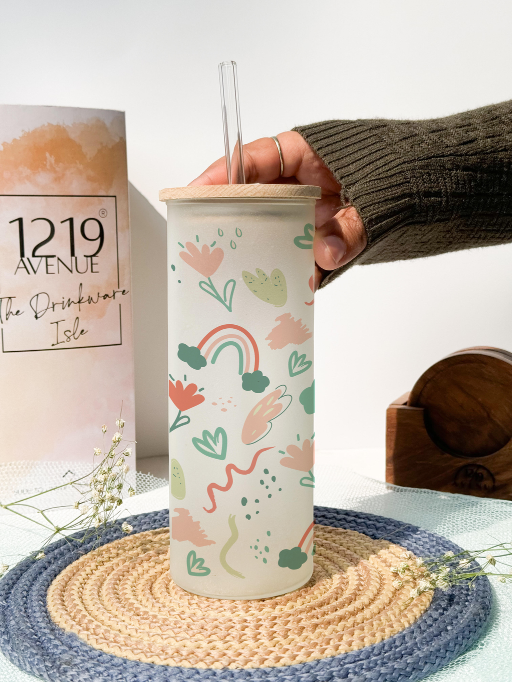 Frosted Grande Sipper 650ml| Rainbow Whirl Print| 20oz Tall Tumbler with Straw and Lid 1219 Avenue India