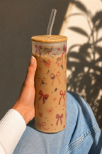 Frosted Grande Sipper 650ml|Soft Hearts And Bows Print| 20oz Tall Tumbler with Straw and Lid 1219 Avenue