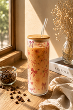 Frosted Grande Sipper 650ml|Soft Hearts And Bows Print| 20oz Tall Tumbler with Straw and Lid 1219 Avenue