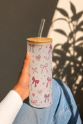 Frosted Grande Sipper 650ml|Soft Hearts And Bows Print| 20oz Tall Tumbler with Straw and Lid 1219 Avenue