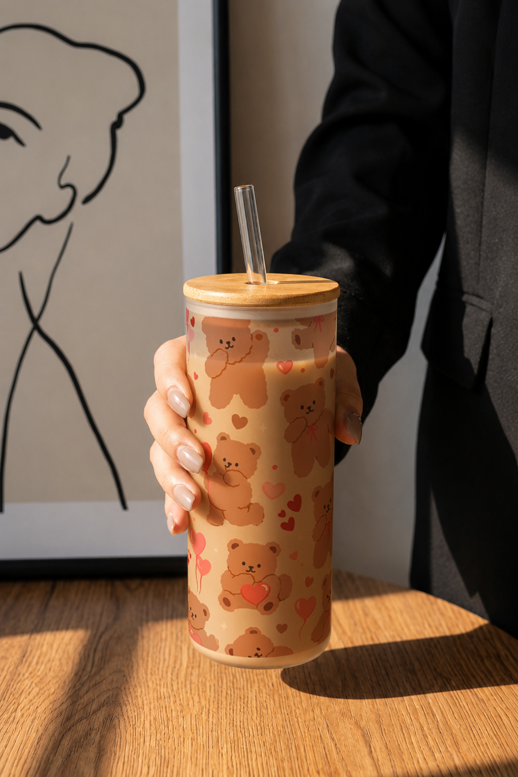 Frosted Grande Sipper 650ml|Teddy Luxe Print| 20oz Tall Tumbler with Straw and Lid 1219 Avenue