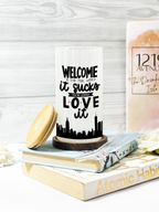 Frosted Ripple Taille Sipper 500ml| Friends Themed Print | 18oz Ripple Frosted Glass Tumbler with lid and straw 1219 Avenue India