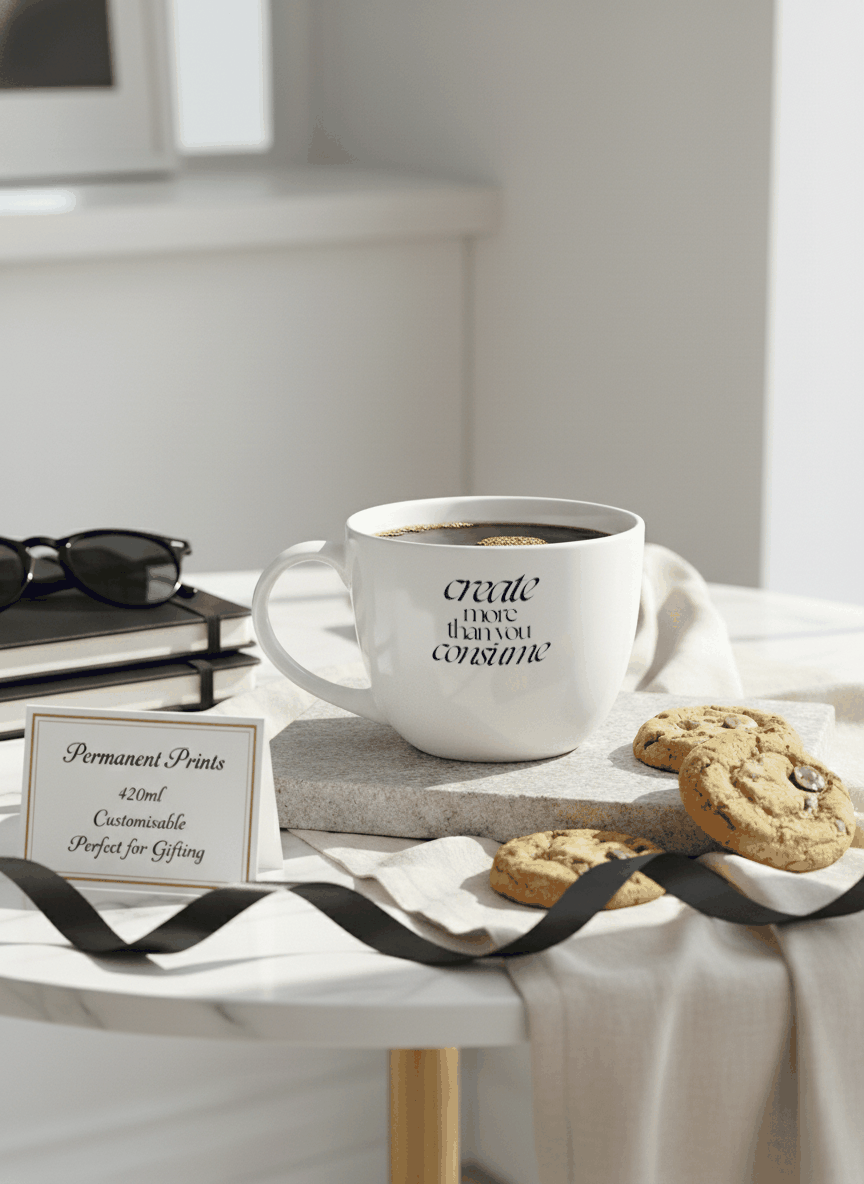 Grande Ceramic Coffee & Tea Cup – 380 ml | “Create More” Permanent Print | Premium Quality Ceramic Mug for Home, Office & Gifting 1219 Avenue India