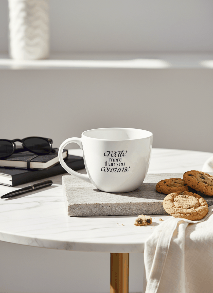 Grande Ceramic Coffee & Tea Cup – 380 ml | “Create More” Permanent Print | Premium Quality Ceramic Mug for Home, Office & Gifting 1219 Avenue India