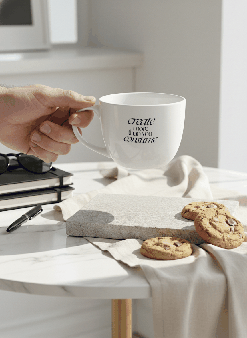 Grande Ceramic Coffee & Tea Cup – 380 ml | “Create More” Permanent Print | Premium Quality Ceramic Mug for Home, Office & Gifting 1219 Avenue India