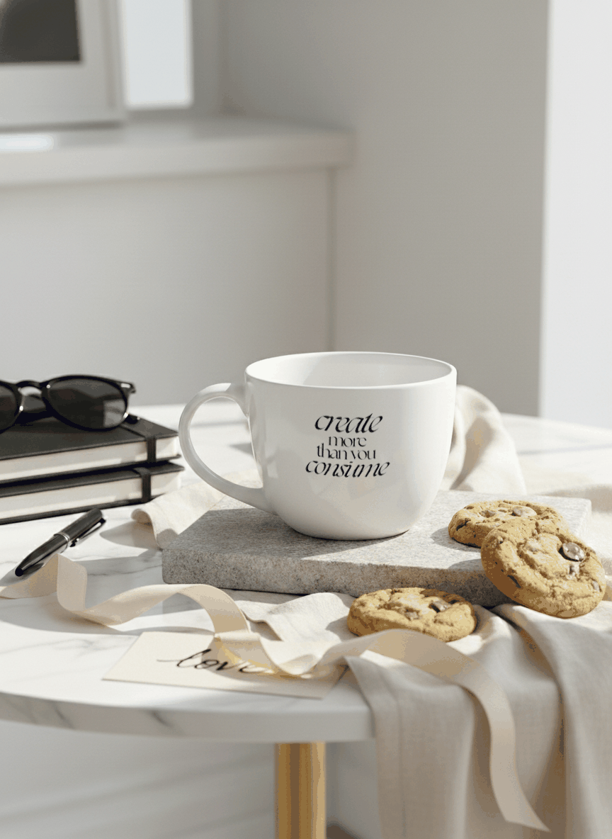 Grande Ceramic Coffee & Tea Cup – 380 ml | “Create More” Permanent Print | Premium Quality Ceramic Mug for Home, Office & Gifting 1219 Avenue India