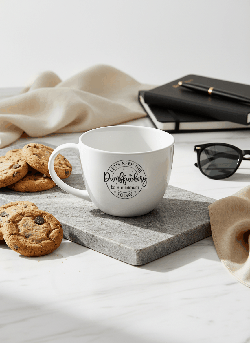 Grande Ceramic Coffee & Tea Cup – 380 ml | “Dumbfuckery” Permanent Print | Premium Quality Ceramic Mug for Home, Office & Gifting 1219 Avenue India