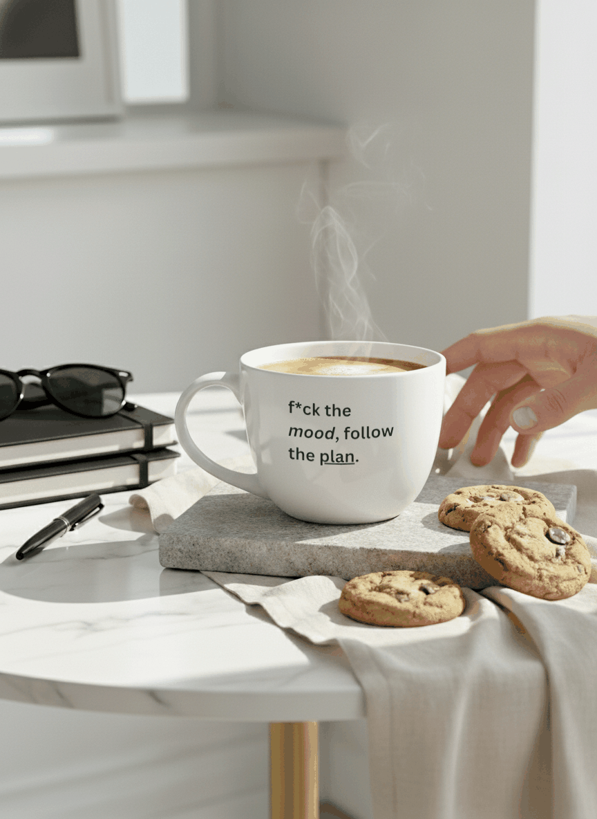 Grande Ceramic Coffee & Tea Cup – 380 ml | “Follow The Plan” Permanent Print | Premium Quality Ceramic Mug for Home, Office & Gifting 1219 Avenue India