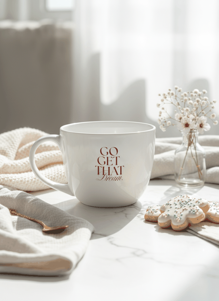 Grande Ceramic Coffee & Tea Cup – 380 ml | “Get That Dream” Permanent Print | Premium Quality Ceramic Mug for Home, Office & Gifting 1219 Avenue India