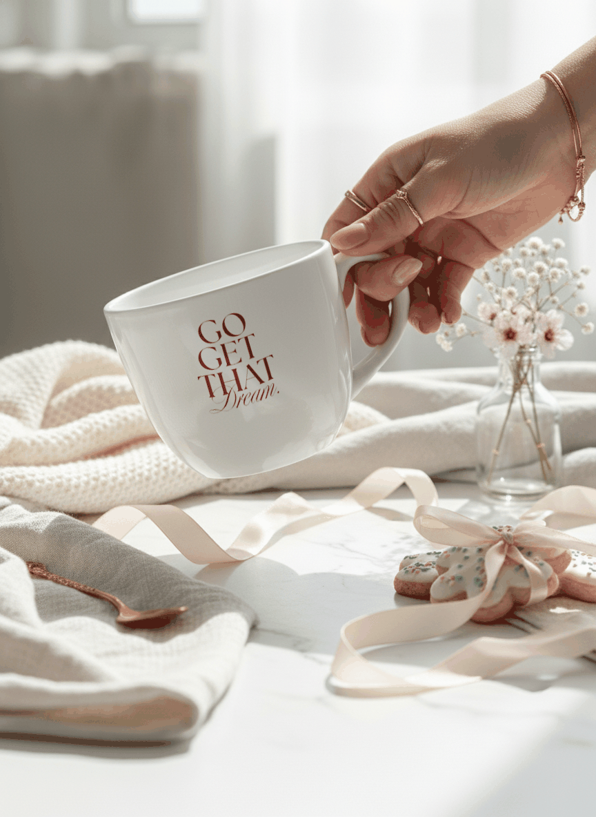 Grande Ceramic Coffee & Tea Cup – 380 ml | “Get That Dream” Permanent Print | Premium Quality Ceramic Mug for Home, Office & Gifting 1219 Avenue India