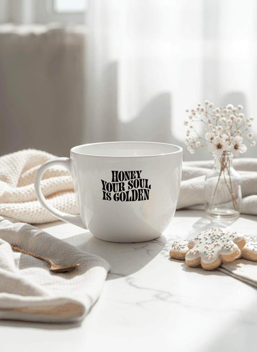 Grande Ceramic Coffee & Tea Cup – 380 ml | “Golden Soul” Permanent Print | Premium Quality Ceramic Mug for Home, Office & Gifting 1219 Avenue India