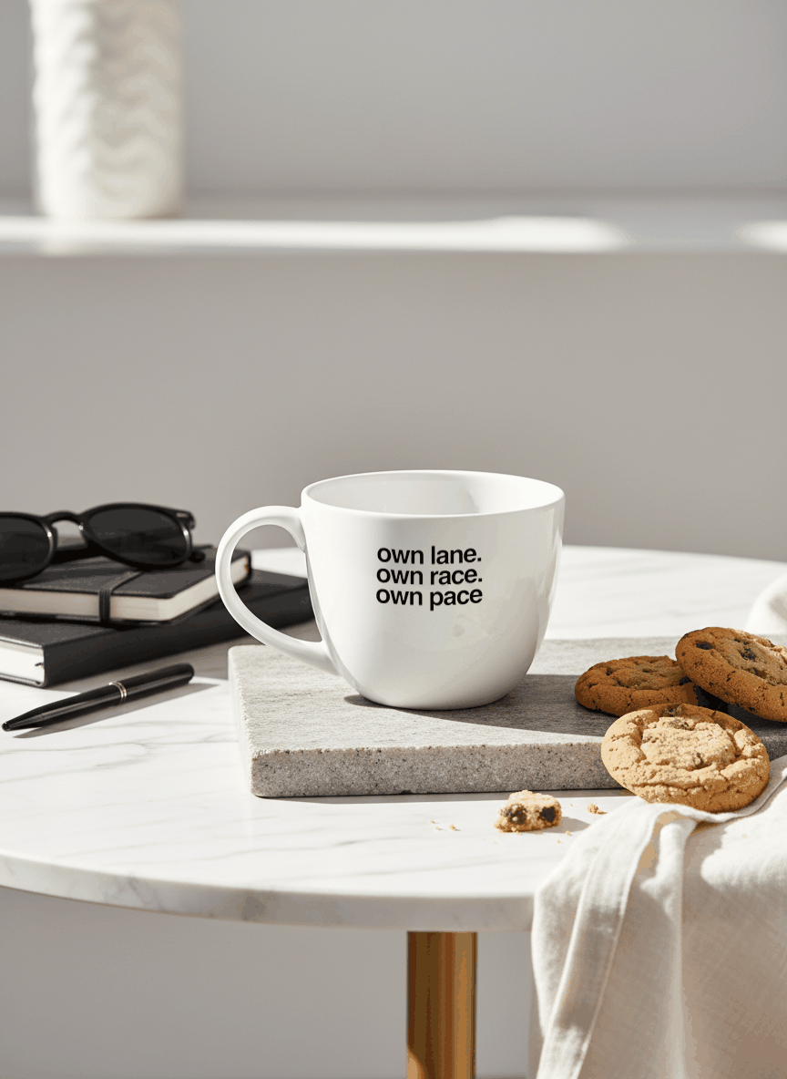 Grande Ceramic Coffee & Tea Cup – 380 ml | “Lane.Race.Pace” Permanent Print | Premium Quality Ceramic Mug for Home, Office & Gifting 1219 Avenue India