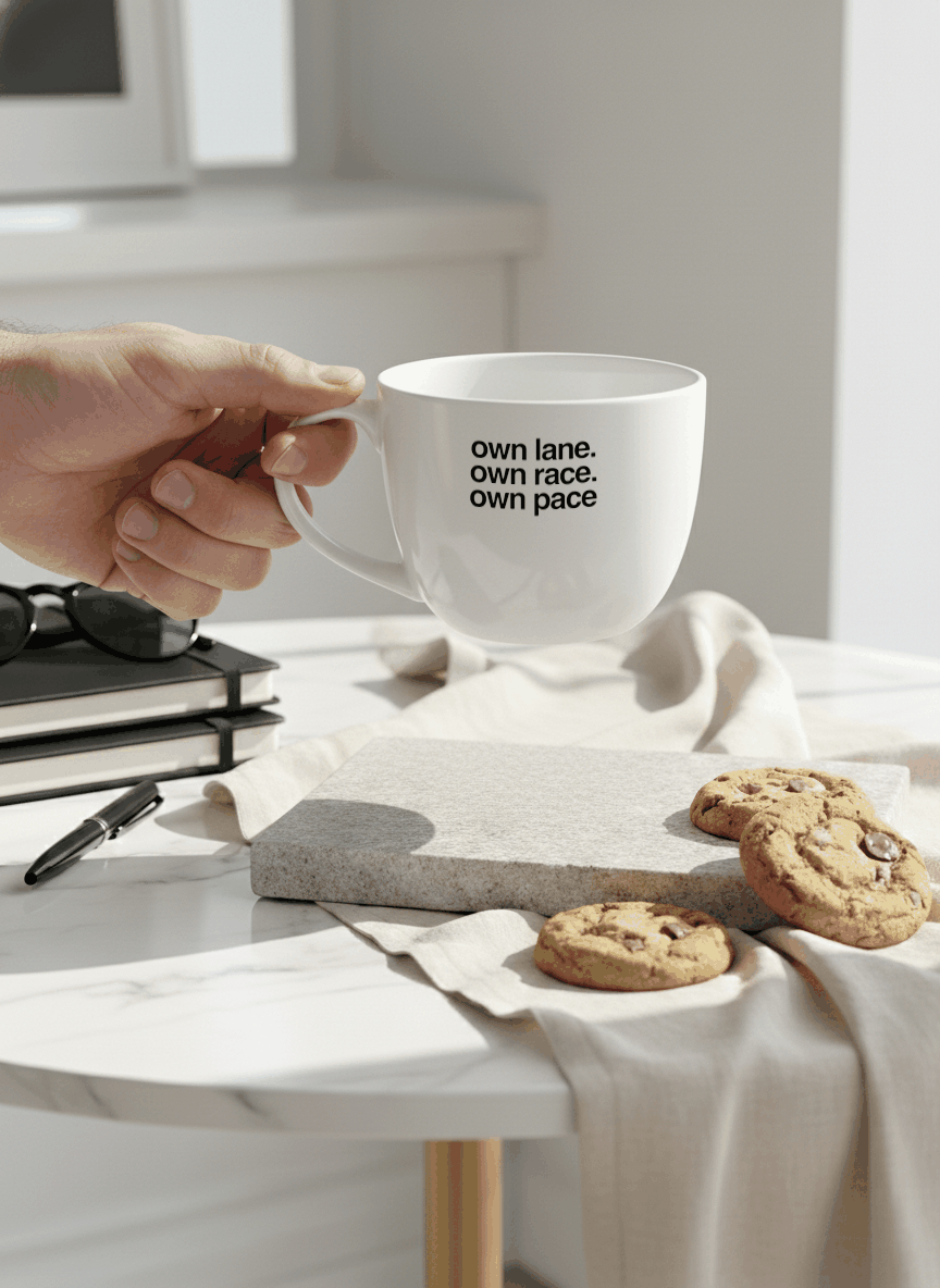 Grande Ceramic Coffee & Tea Cup – 380 ml | “Lane.Race.Pace” Permanent Print | Premium Quality Ceramic Mug for Home, Office & Gifting 1219 Avenue India