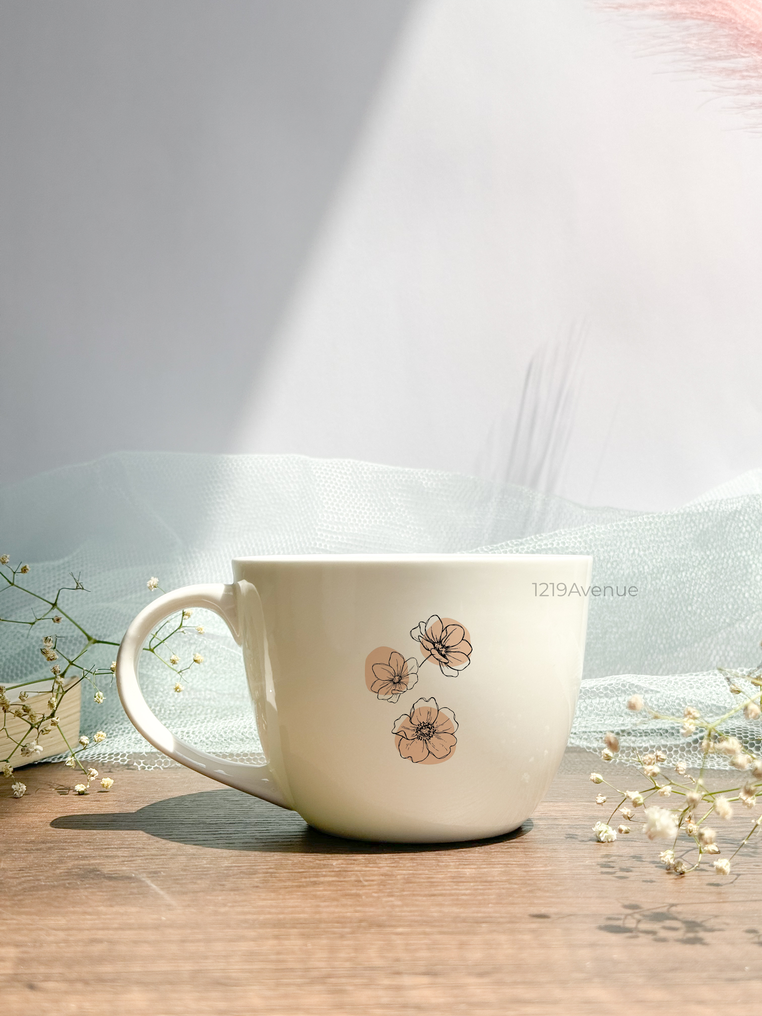 Grande Ceramic Coffee & Tea Cup – 420 ml | “Floral Magic ” Permanent Print | Premium Quality Ceramic Mug for Home, Office & Gifting 1219 Avenue