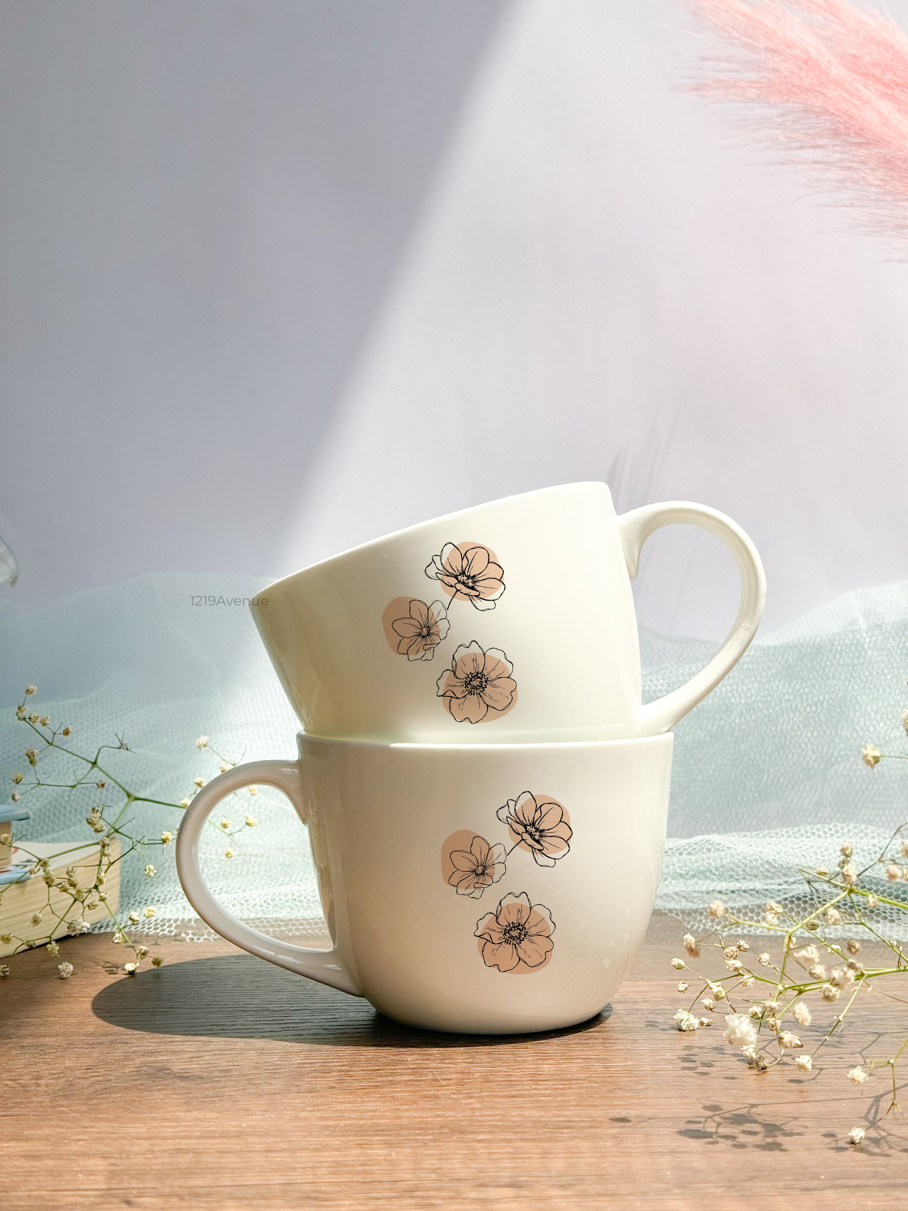 Grande Ceramic Coffee & Tea Cup – 420 ml | “Floral Magic ” Permanent Print | Premium Quality Ceramic Mug for Home, Office & Gifting 1219 Avenue