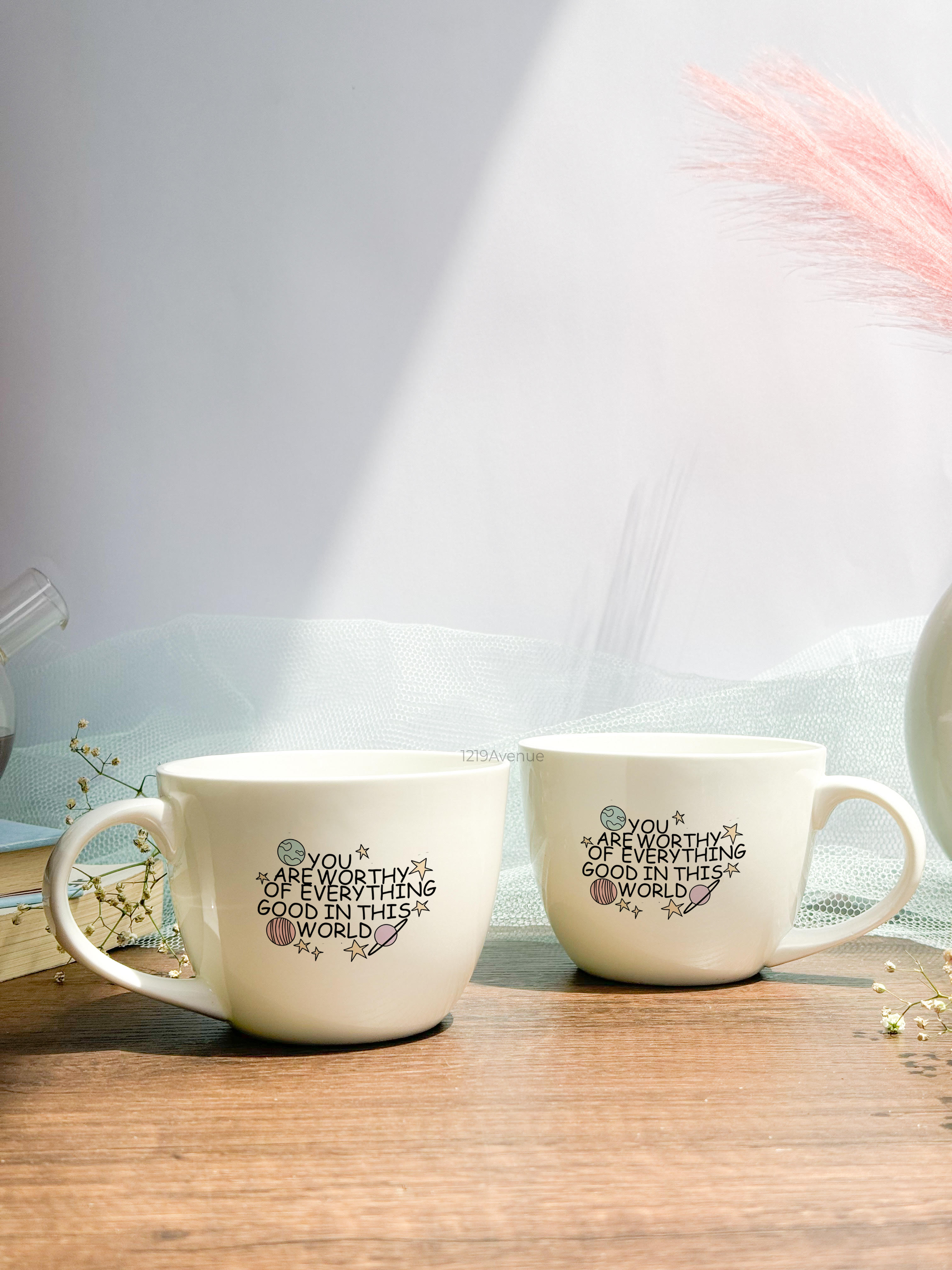 Grande Ceramic Cups |420ml |You Are Worthy Permanent Print | Premium Ceramic Cups 1219 Avenue India