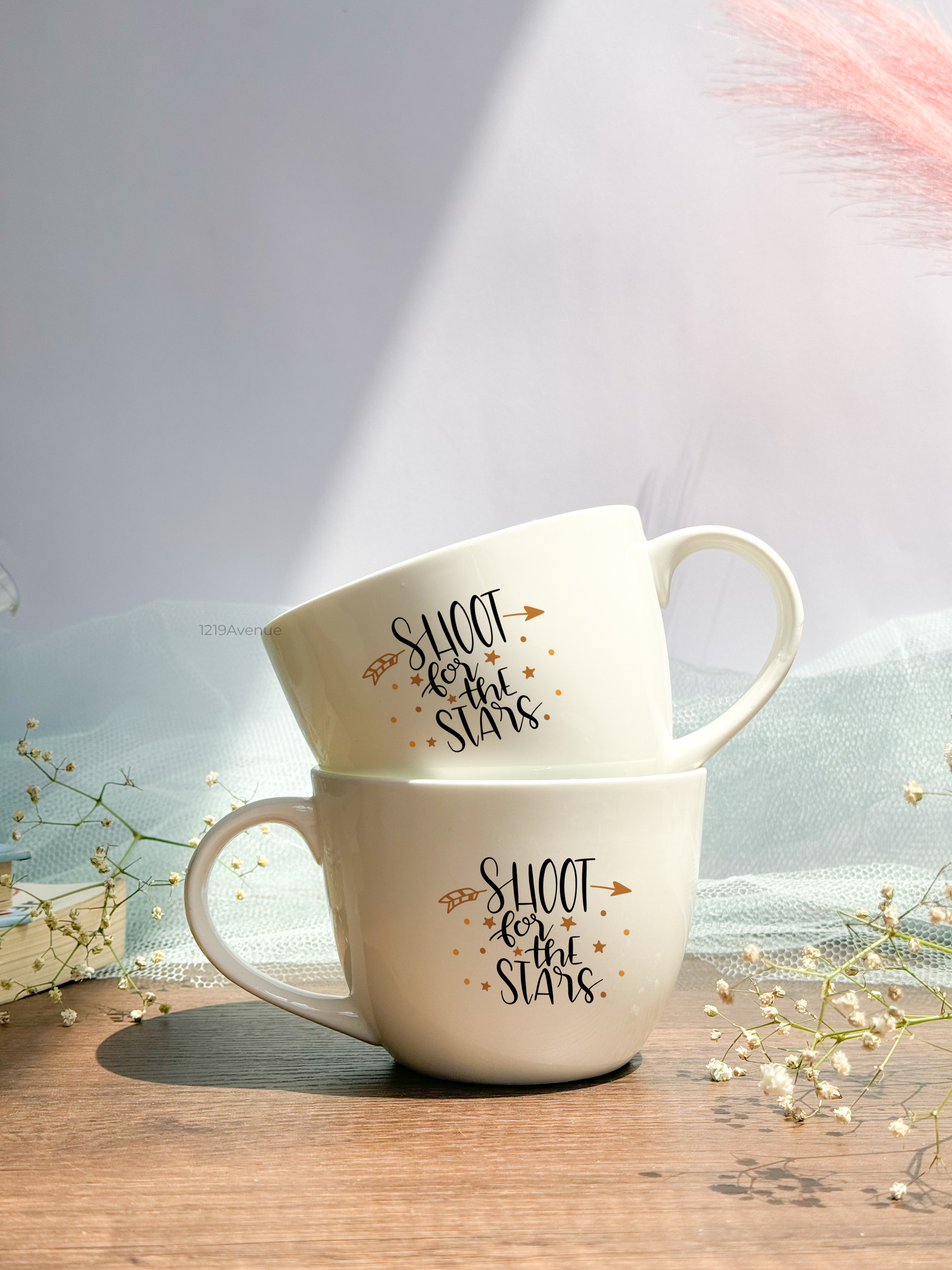 Grande Ceramic Cups |420ml |Shoot For The Stars Permanent Print | Premium Ceramic Cups 1219 Avenue India