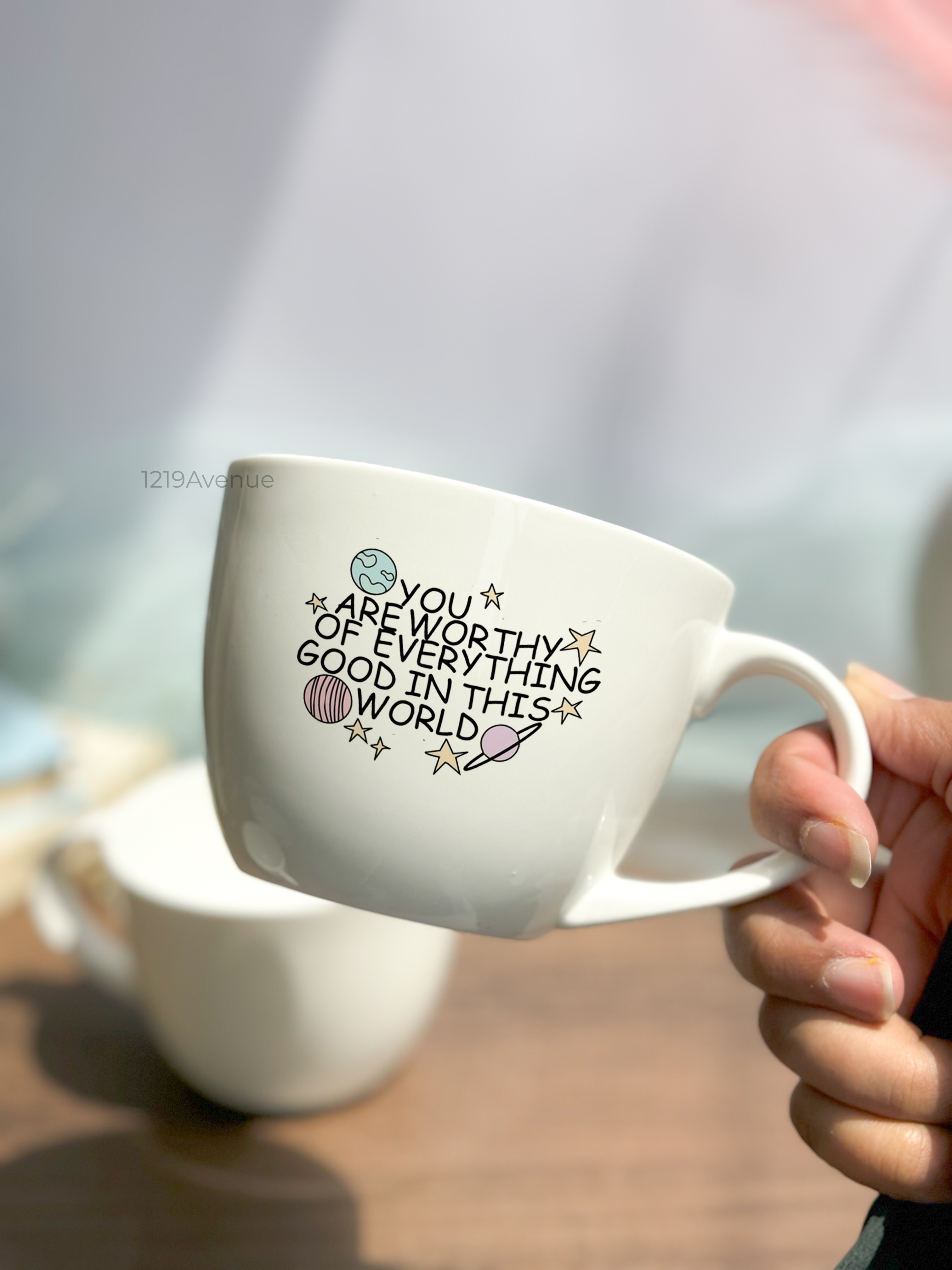Grande Ceramic Cups |420ml |You Are Worthy Permanent Print | Premium Ceramic Cups 1219 Avenue India