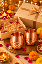 Hammer Halo Duo Copper Glass Gift Set | 99% Pure Copper Glasses | Premium Hammered Copper Drinkware | Luxury Diwali Gift Set 1219 Avenue