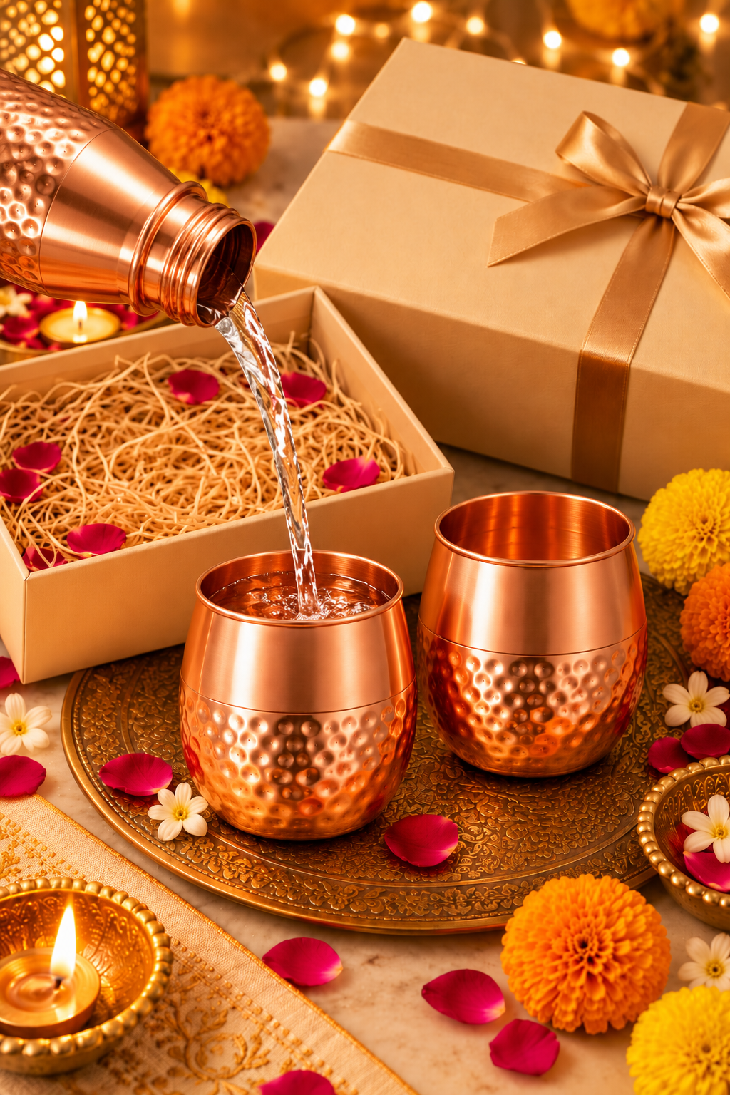 Hammer Halo Duo Copper Glass Gift Set | 99% Pure Copper Glasses | Premium Hammered Copper Drinkware | Luxury Diwali Gift Set 1219 Avenue