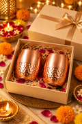 Hammer Halo Duo Copper Glass Gift Set | 99% Pure Copper Glasses | Premium Hammered Copper Drinkware | Luxury Diwali Gift Set 1219 Avenue