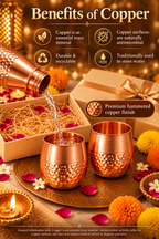 Hammer Halo Duo Copper Glass Gift Set | 99% Pure Copper Glasses | Premium Hammered Copper Drinkware | Luxury Diwali Gift Set 1219 Avenue