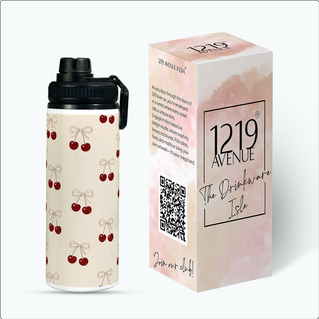 Tank-Sip Bottle 750ml | Bow Cherie Print | Leak Proof | Printed Bottle with Carry Hook, Durable & Stylish