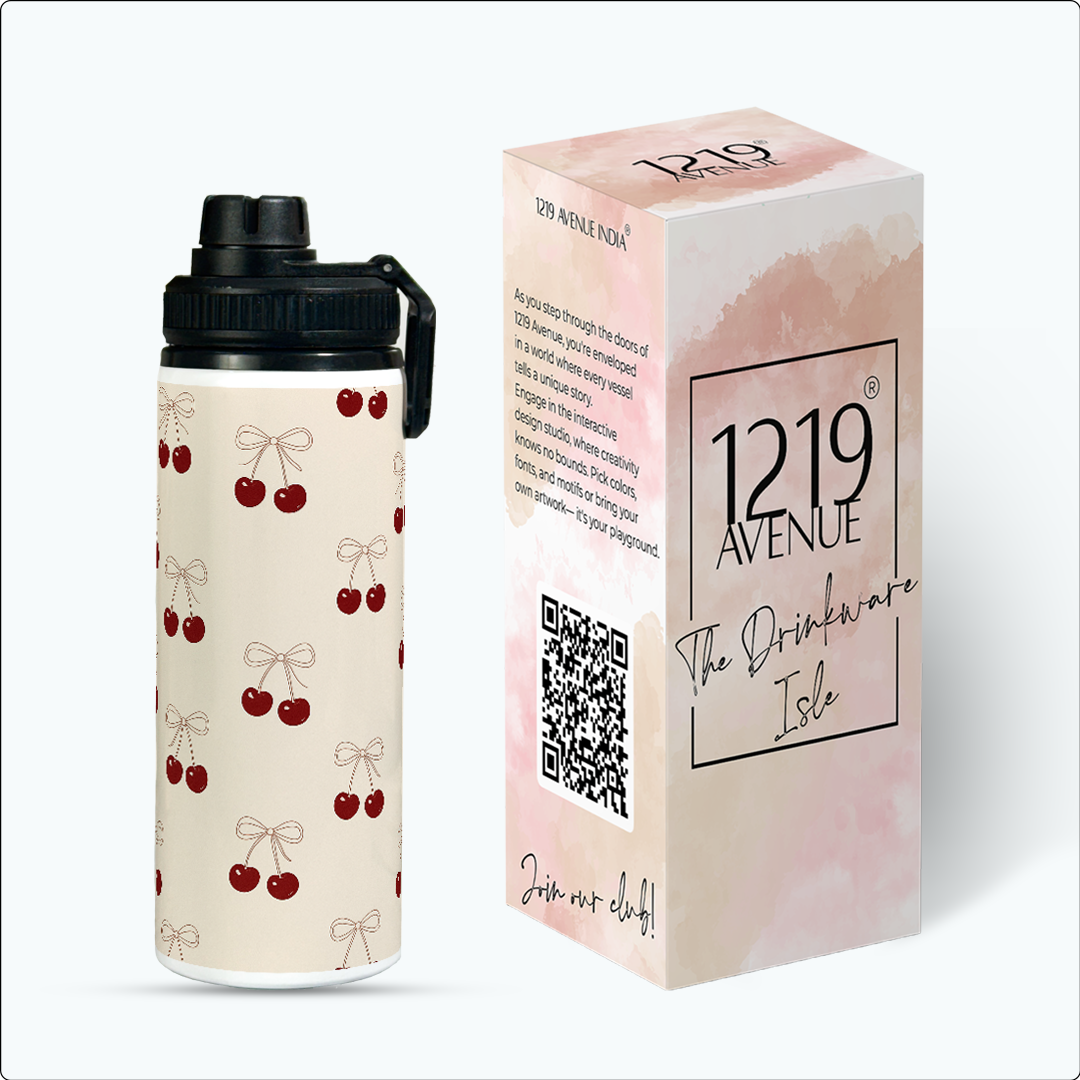 Tank-Sip Bottle 750ml | Bow Cherie Print | Leak Proof | Printed Bottle with Carry Hook, Durable & Stylish