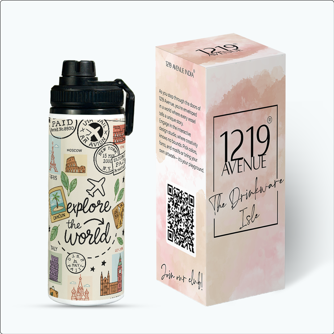 Tank-Sip Bottle 750ml | Wanderer Print | Leak Proof | Printed Bottle with Carry Hook, Durable & Stylish