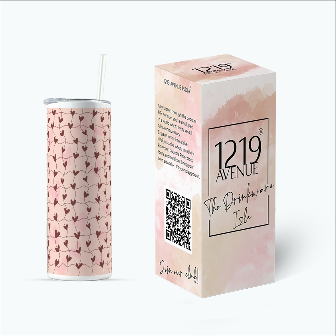 Colossal Tumbler 750ml with Straw |Heart String Print| Double Walled Insulated Tumbler 26oz