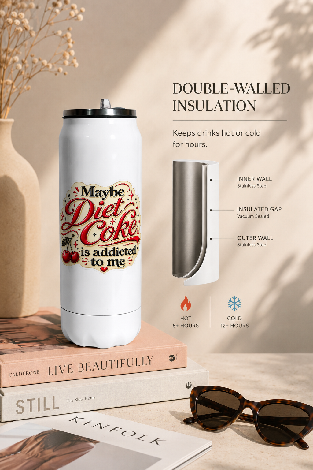 Ivora Metal Can Sipper 500 ML| Addicted to Me Print | Double Walled Hot And Cold Tumbler 1219 Avenue