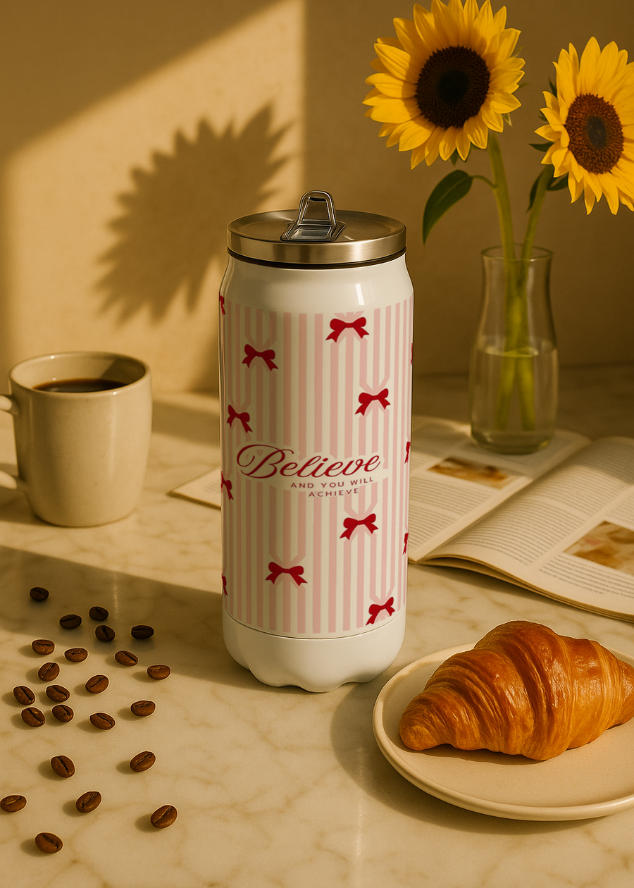 Ivora Metal Can Sipper 450 ML| Metal Cans 450 ML | Believe & Achieve Print | Double Walled Hot And Cold Tumbler 1219 Avenue India