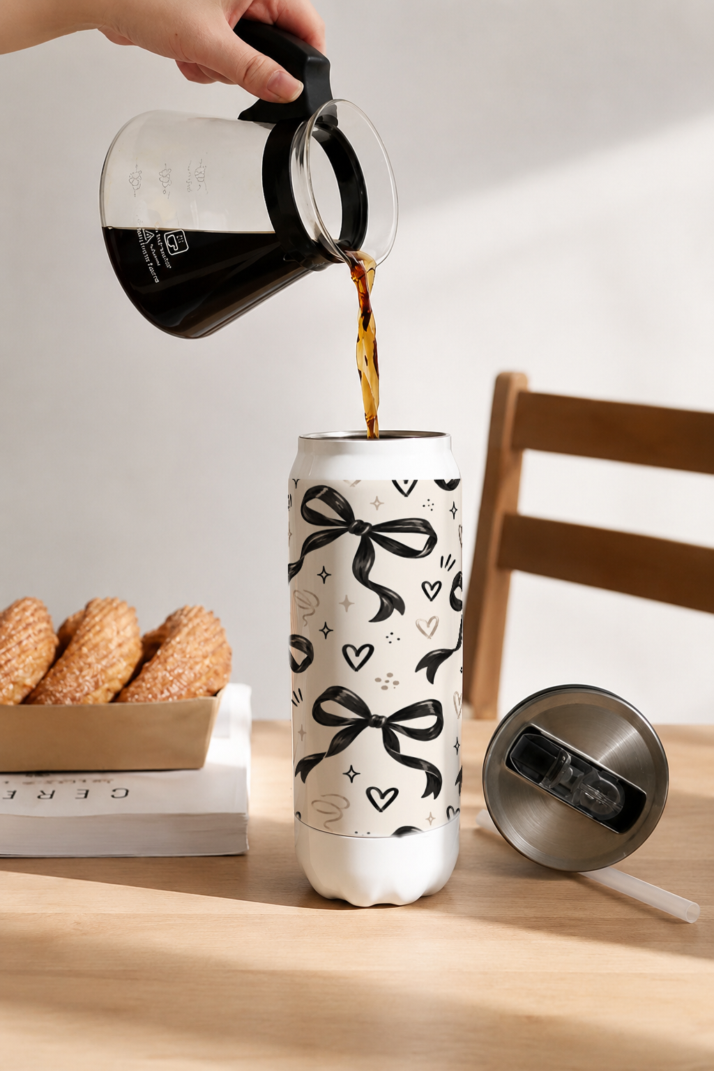Ivora Metal Can Sipper 500 ML| Black Bows Print | Double Walled Hot And Cold Tumbler 1219 Avenue