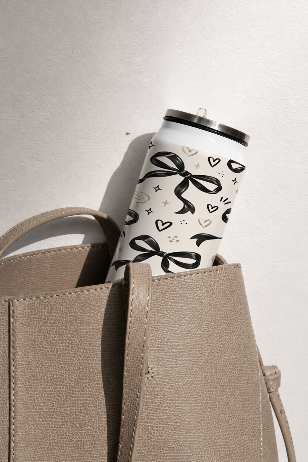 Ivora Metal Can Sipper 500 ML| Black Bows Print | Double Walled Hot And Cold Tumbler 1219 Avenue