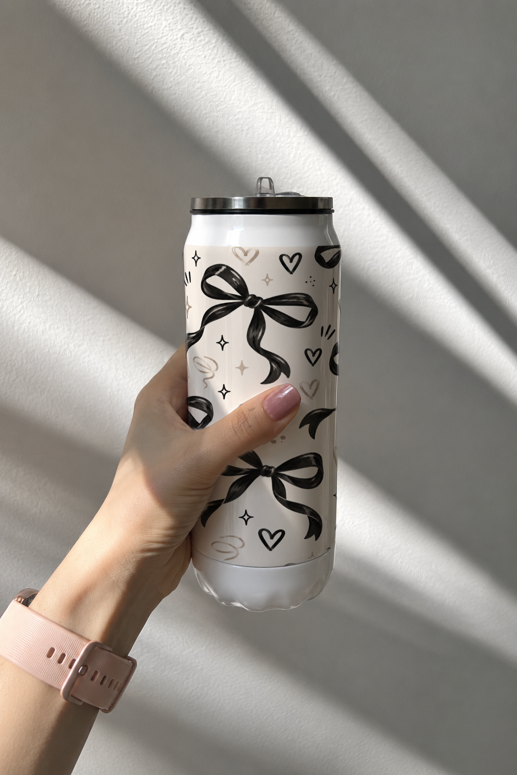 Ivora Metal Can Sipper 500 ML| Black Bows Print | Double Walled Hot And Cold Tumbler 1219 Avenue