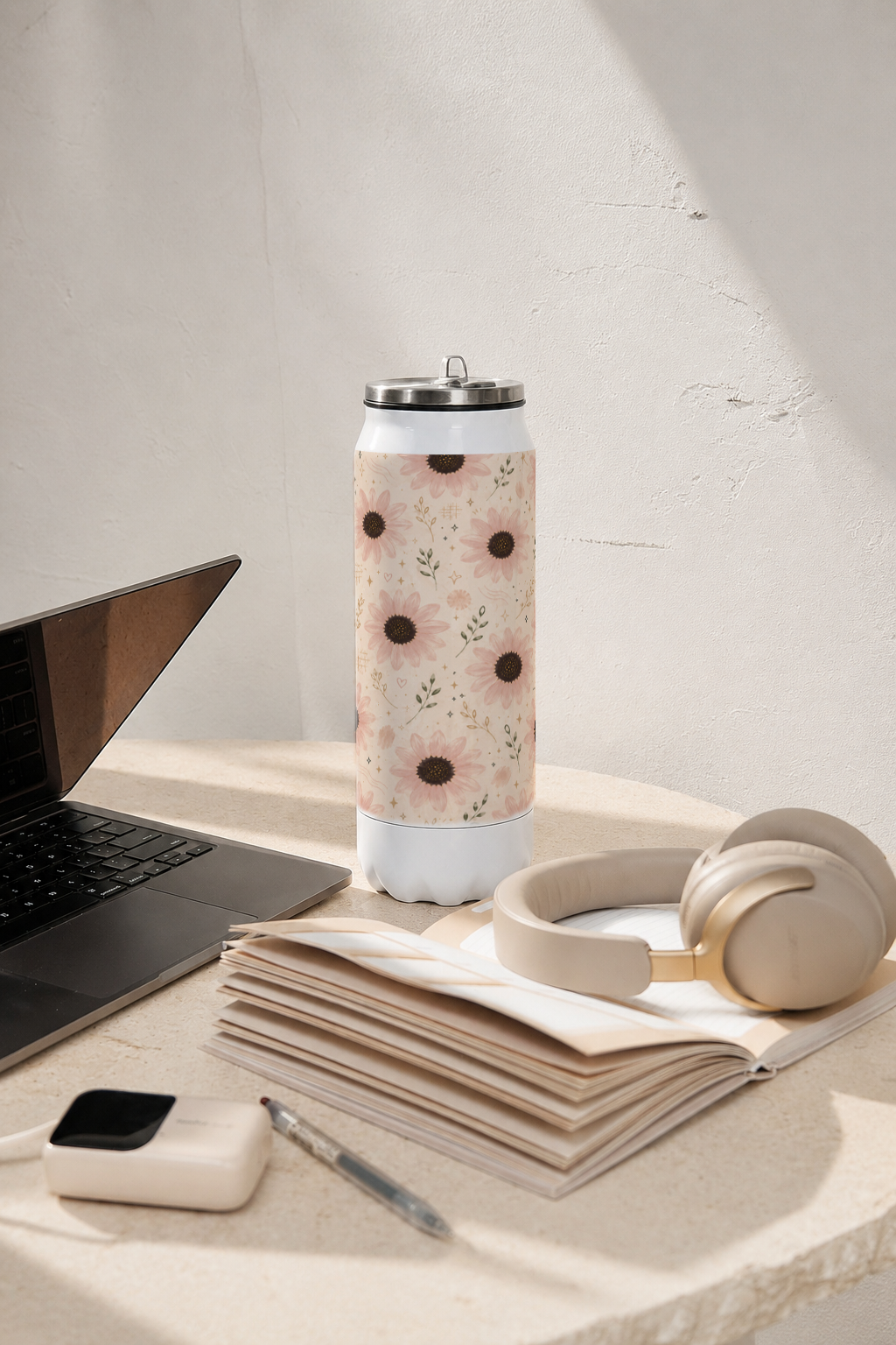 Ivora Metal Can Sipper 500 ML| Blush Botanica Print | Double Walled Hot And Cold Tumbler 1219 Avenue