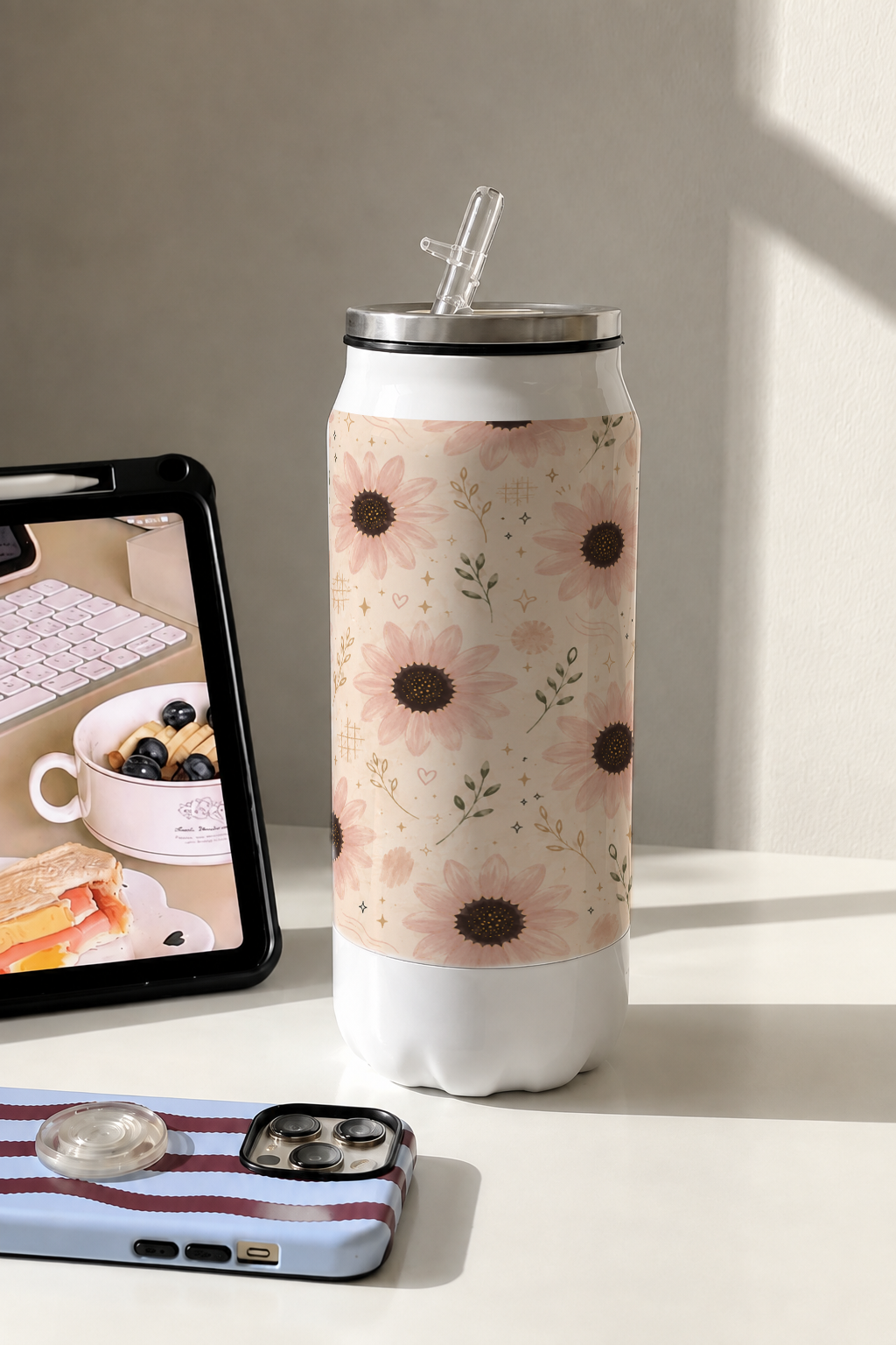 Ivora Metal Can Sipper 500 ML| Blush Botanica Print | Double Walled Hot And Cold Tumbler 1219 Avenue