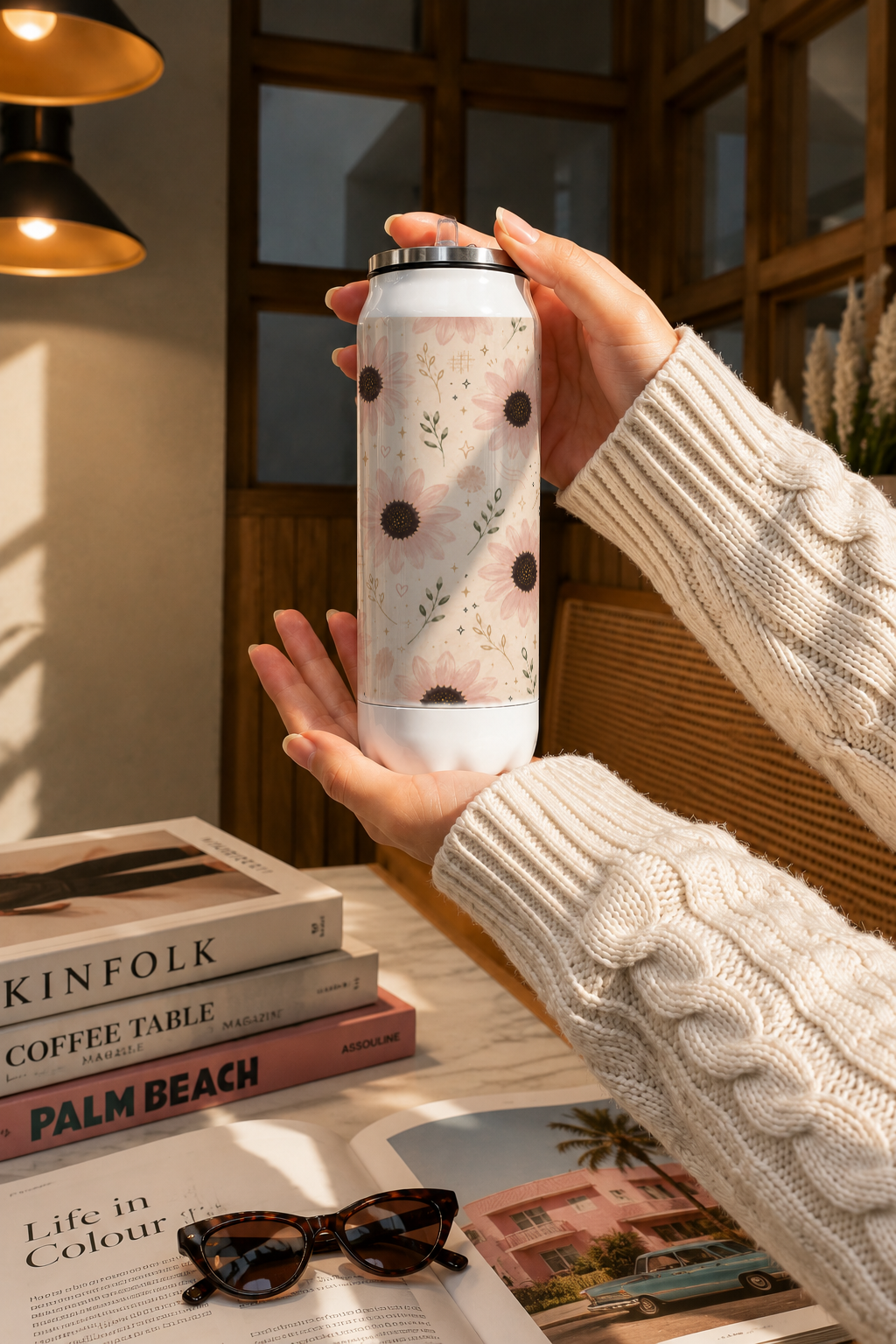 Ivora Metal Can Sipper 500 ML| Blush Botanica Print | Double Walled Hot And Cold Tumbler 1219 Avenue
